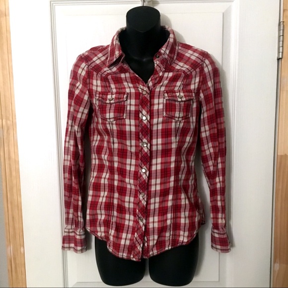 Women's XS 2000s alt snap button flannel - Picture 3 of 4